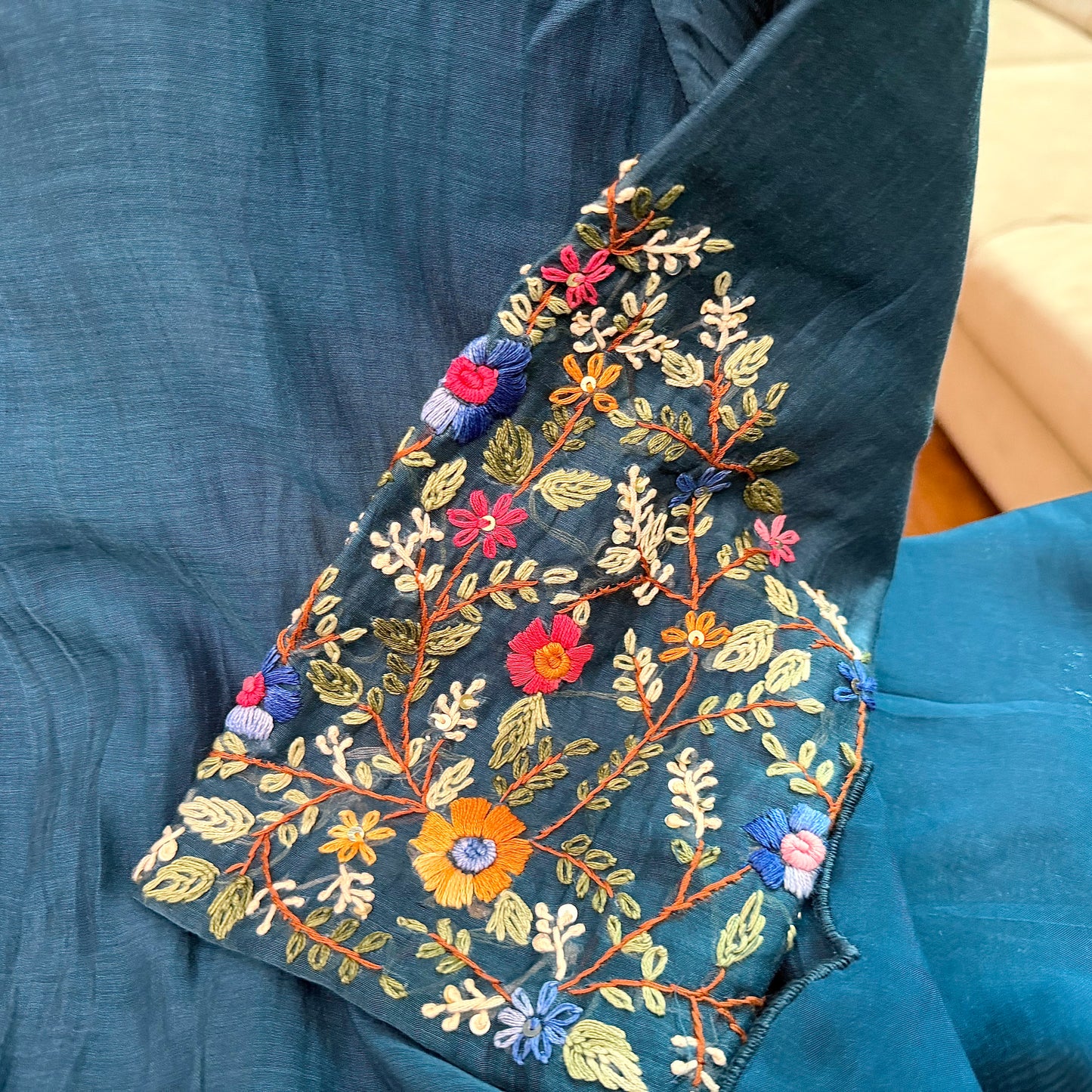 peacock blue Premium Mal Chanderi Heavy Handwork 3 Piece Set – peacock blue