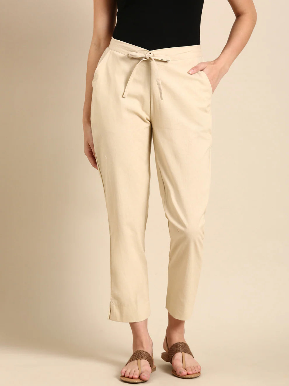 Premium Cotton Classic Fit Pants (Beige )