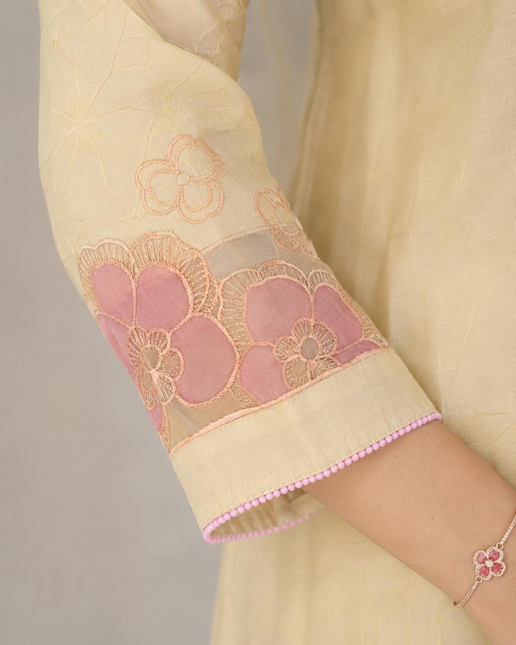 Premium Russian Silk Appliqué Embroidered 3-Piece Kurta Set | Designer Kurta, Pant & Dupatta
