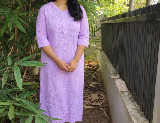 Pure Mull Cotton Chikankari Kurti – Lavender (Top & Bottom) (Copy)