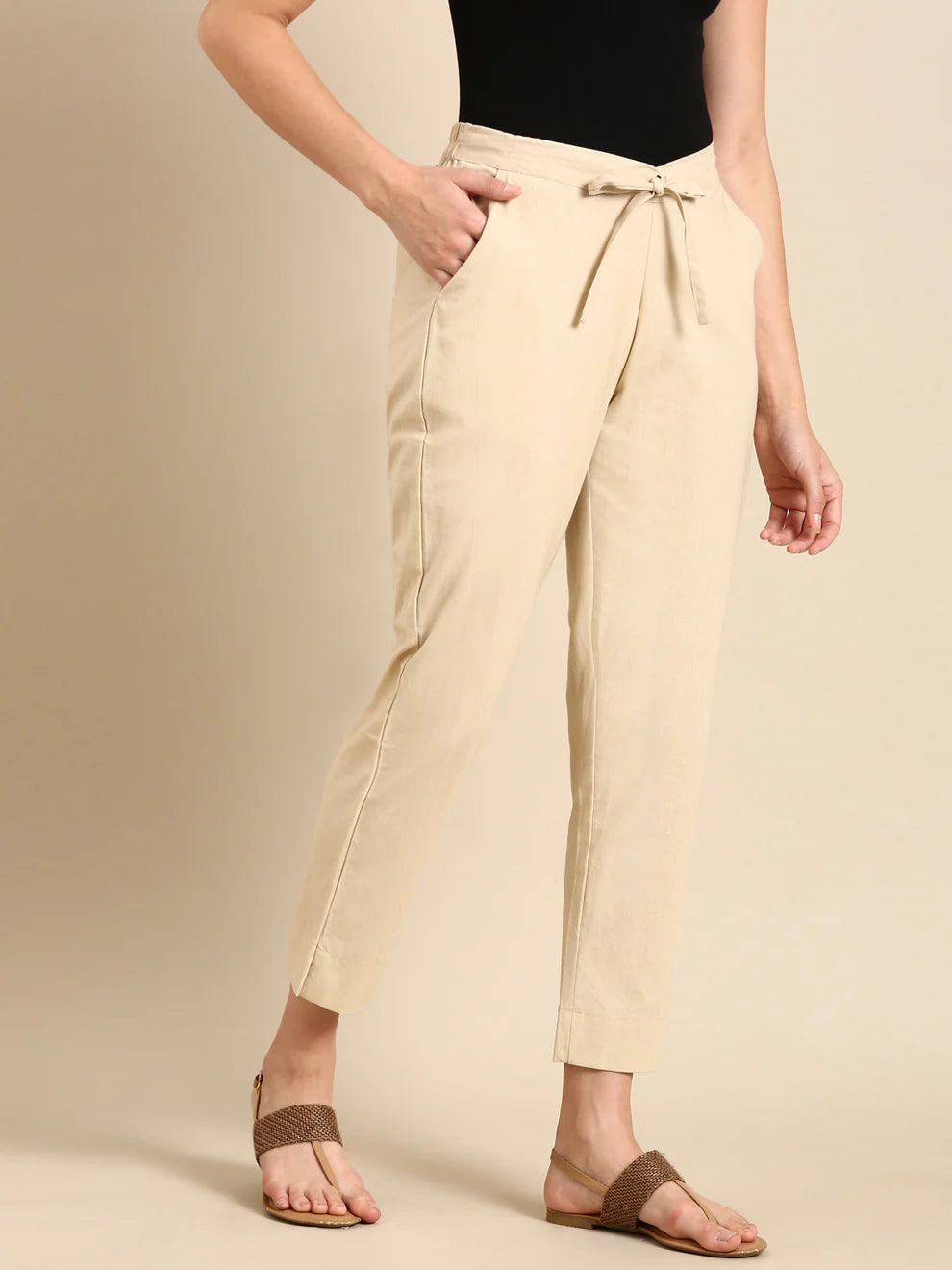 Premium Cotton Classic Fit Pants (Beige )