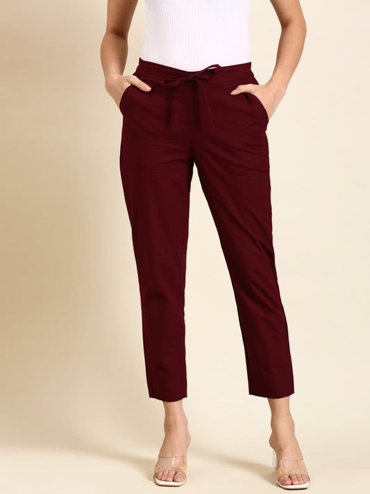 Premium Cotton Classic Fit Pants (Maroon)