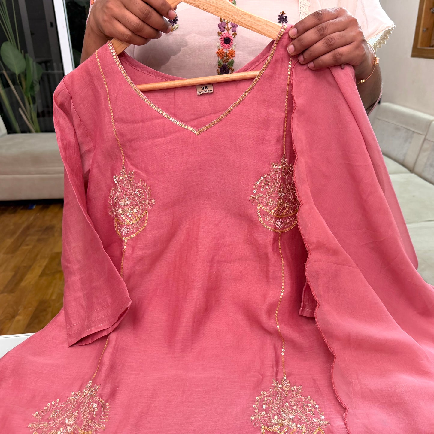 Premium Mal Chanderi Embroidered 3 Piece Set – Elegant Rose Pink