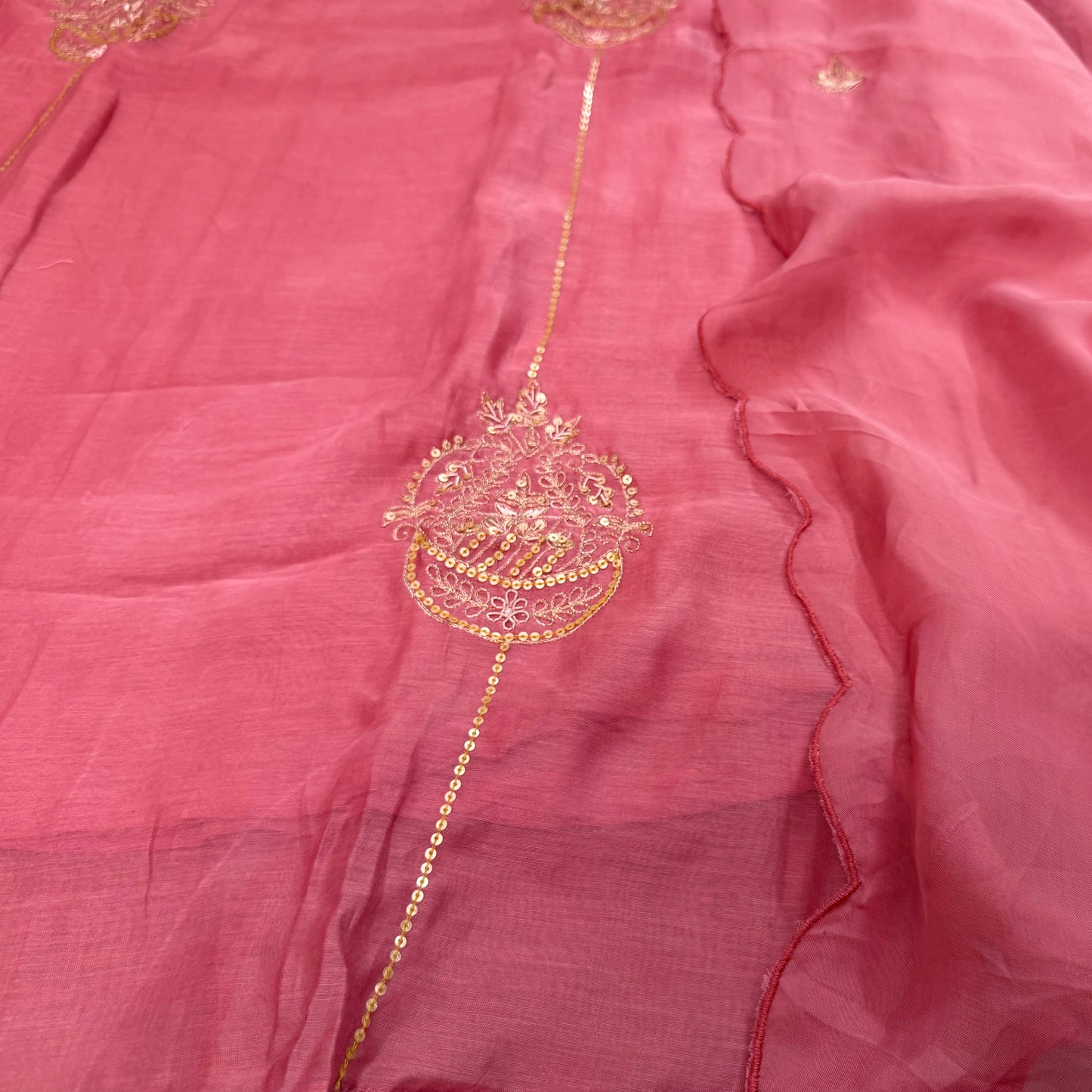 Premium Mal Chanderi Embroidered 3 Piece Set – Elegant Rose Pink