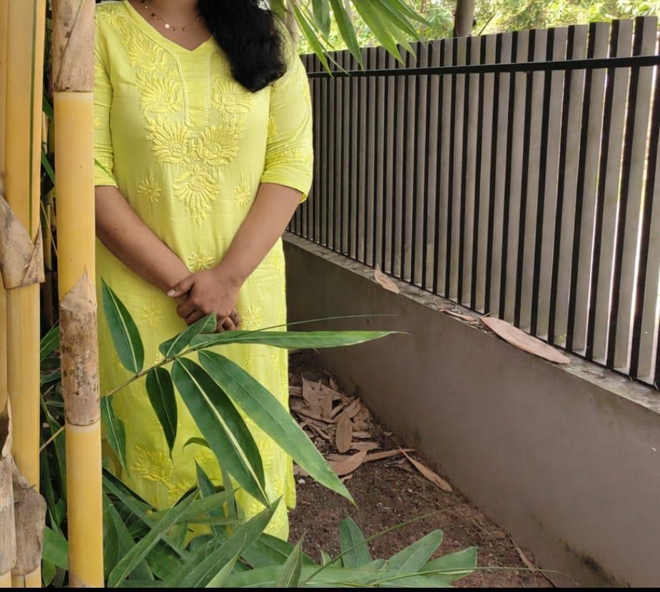 Pure Mull Cotton Chikankari Kurti – Lemon yellow(Top & Bottom)