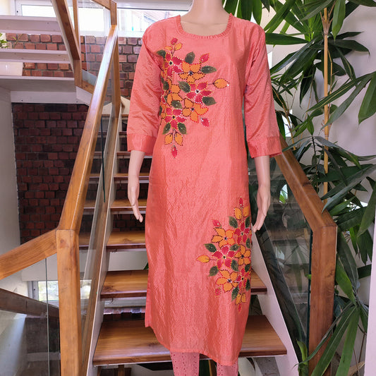 French Knots Embroidered Semi Silk Top - Single Piece
