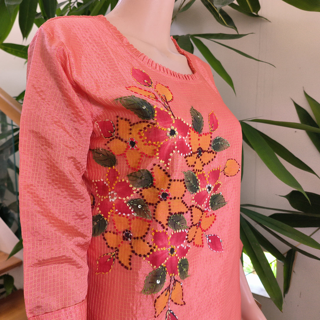French Knots Embroidered Semi Silk Top - Single Piece