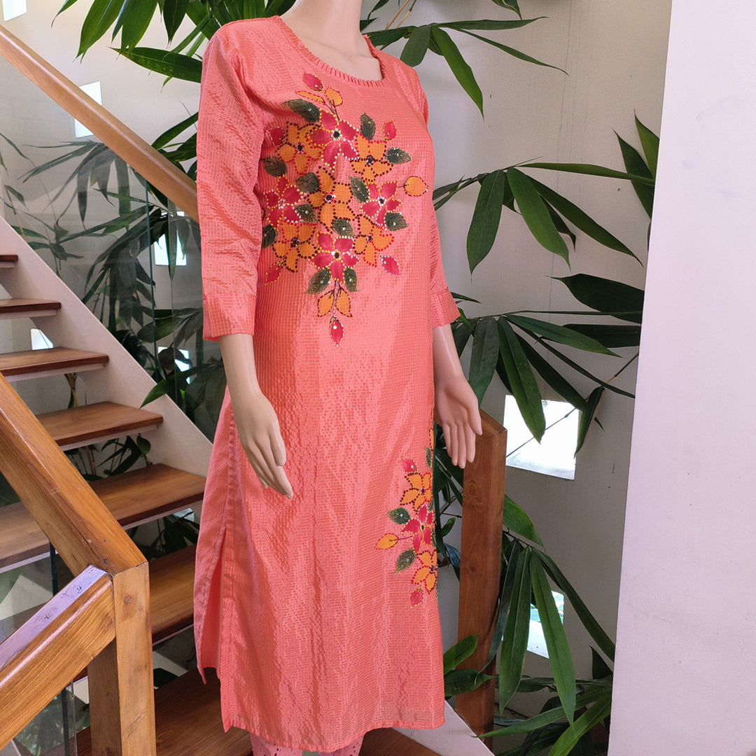 French Knots Embroidered Semi Silk Top - Single Piece