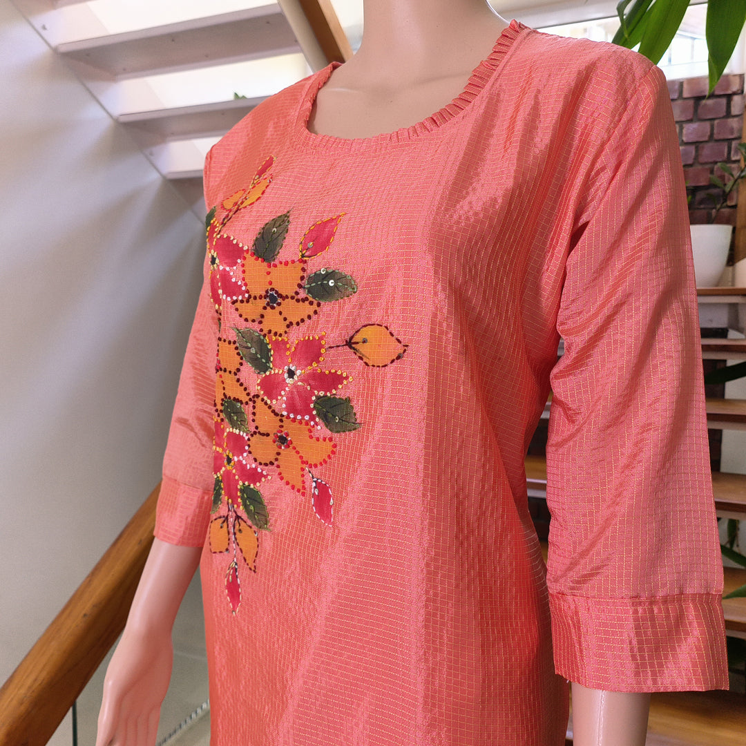 French Knots Embroidered Semi Silk Top - Single Piece