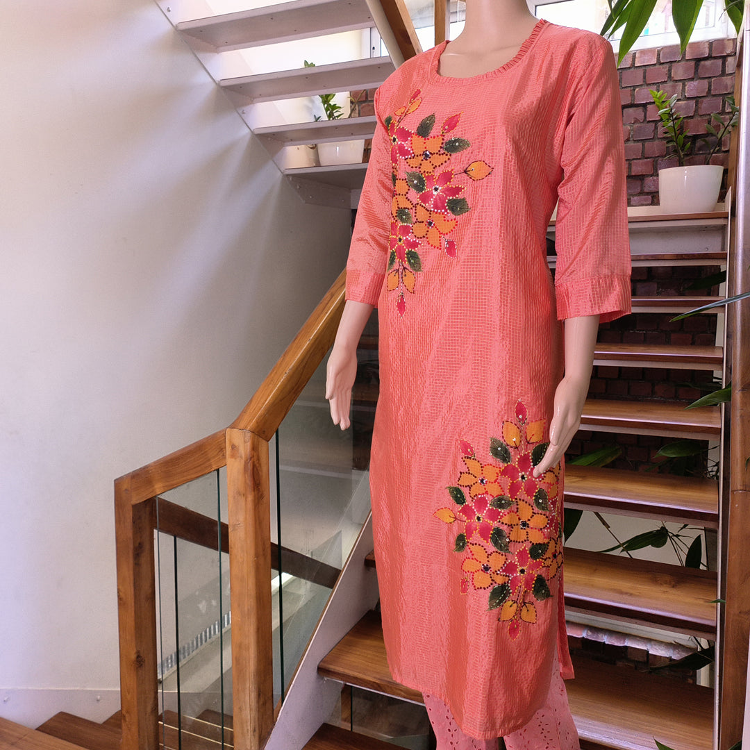 French Knots Embroidered Semi Silk Top - Single Piece