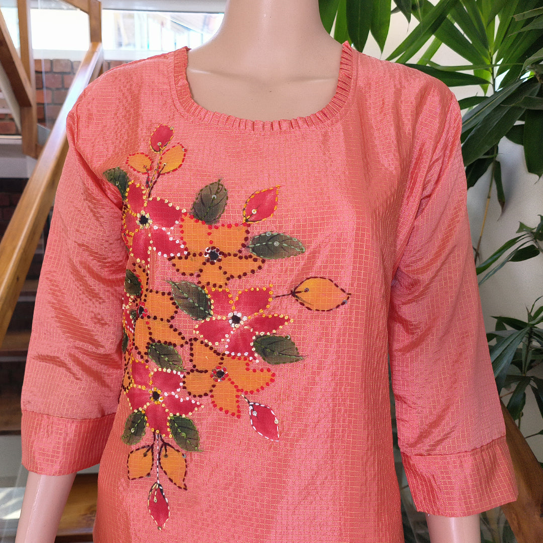 French Knots Embroidered Semi Silk Top - Single Piece