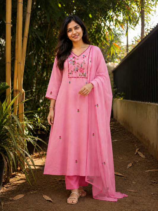 Premium Mal Chanderi Handwork 3 Piece Set | Double Shade Elegant Collection