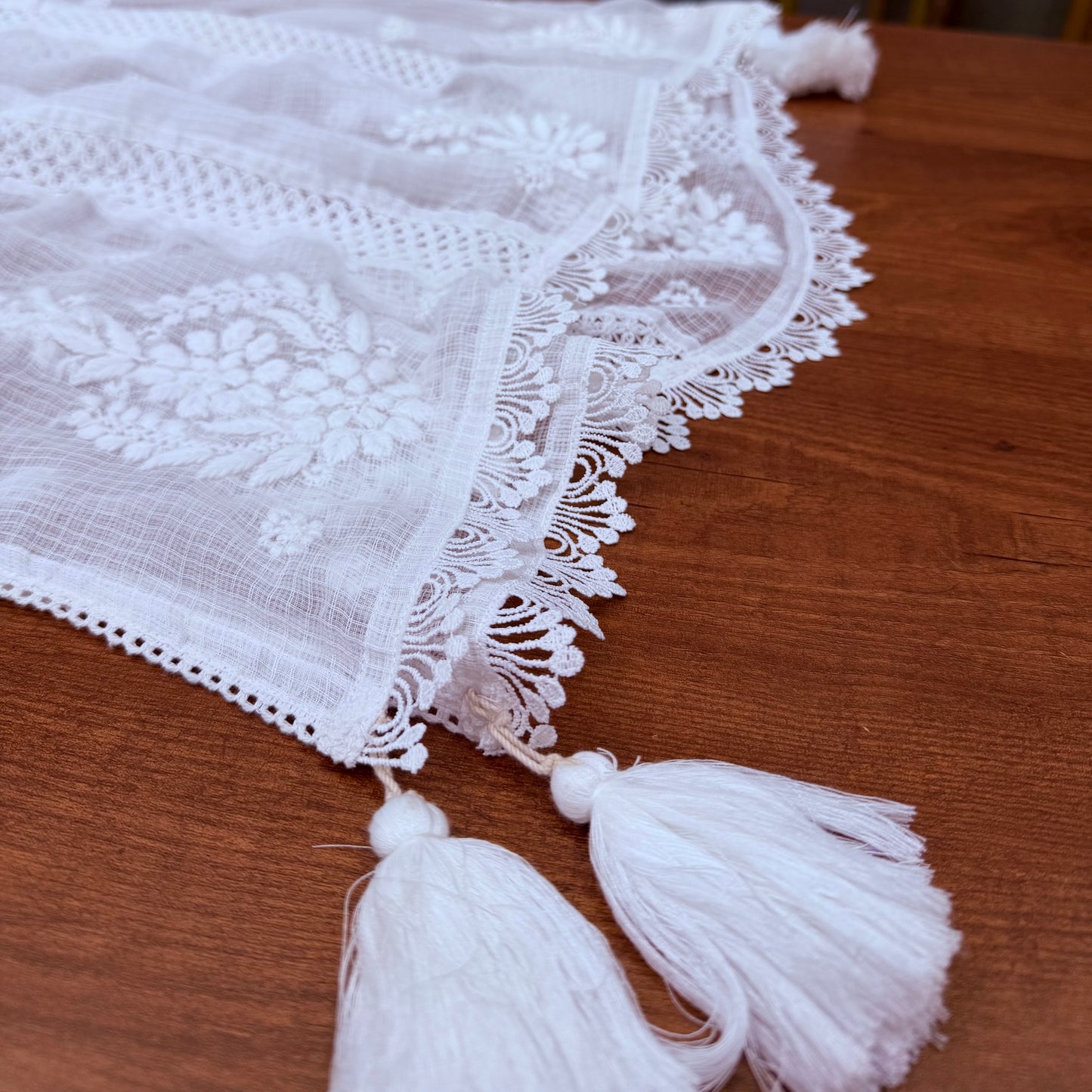 Premium Pure White Net Kota Chikankari Dupatta