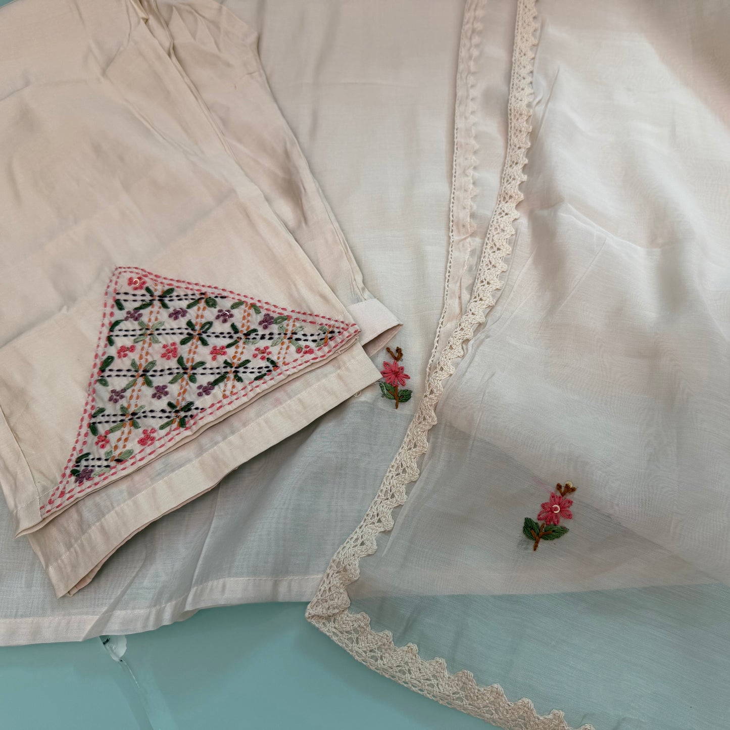 Luxury Surat Chanderi Hand Painted & Hand Work 3 Piece Set