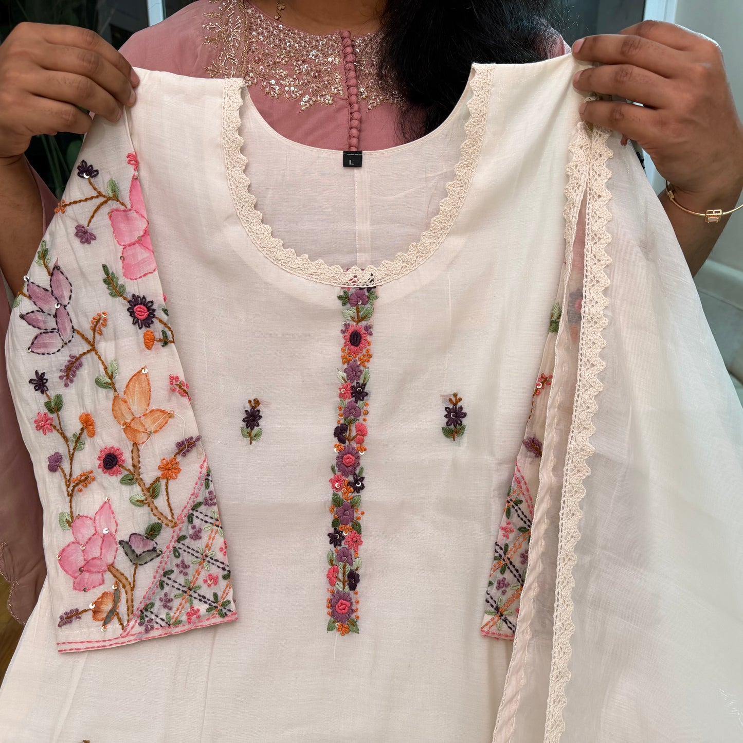 Luxury Surat Chanderi Hand Painted & Hand Work 3 Piece Set
