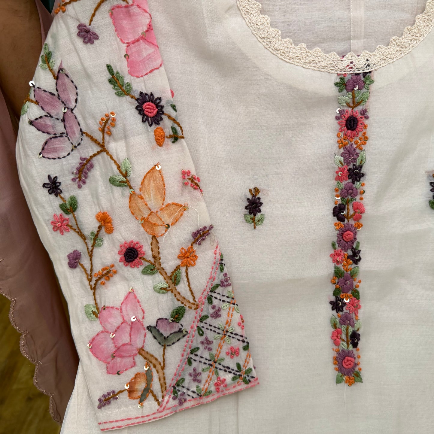Luxury Surat Chanderi Hand Painted & Hand Work 3 Piece Set