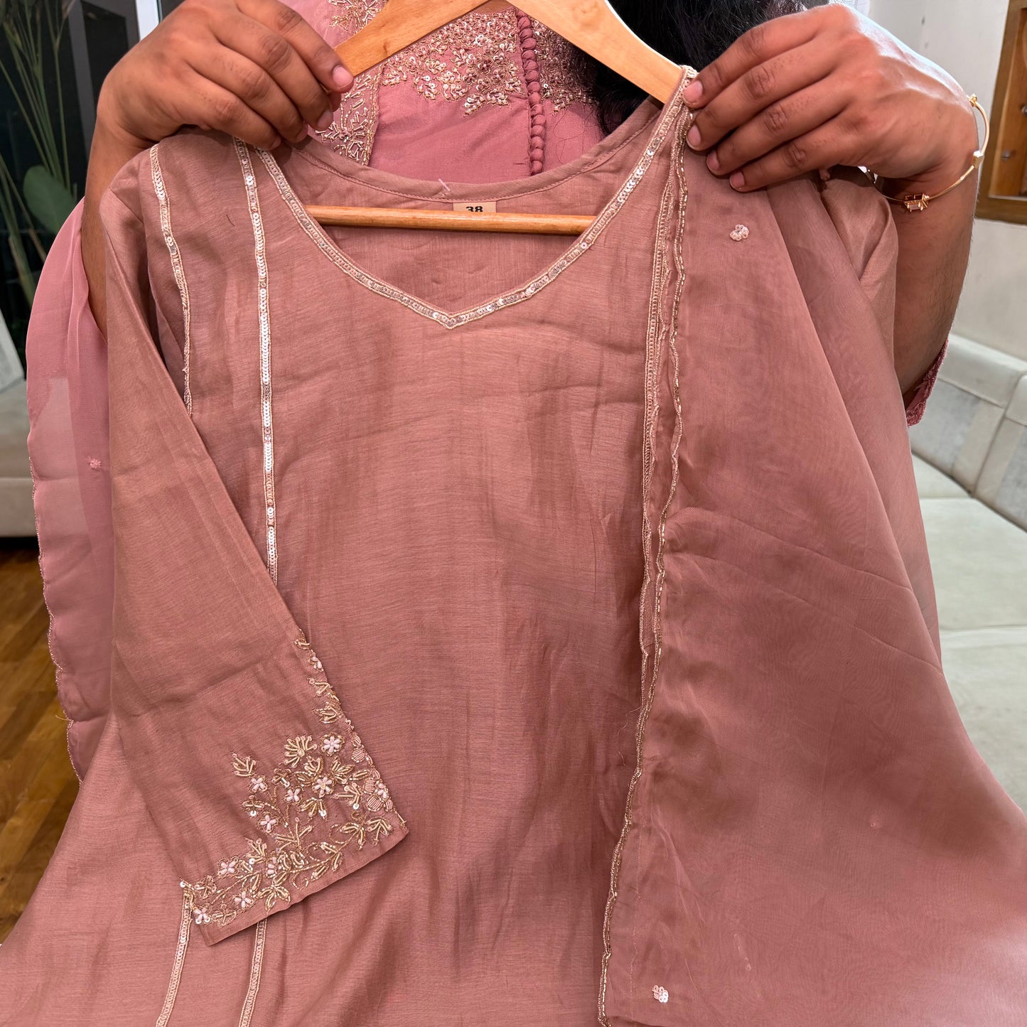 Mal Chanderi Mauve 3 Piece Set with Sequin Hand Work