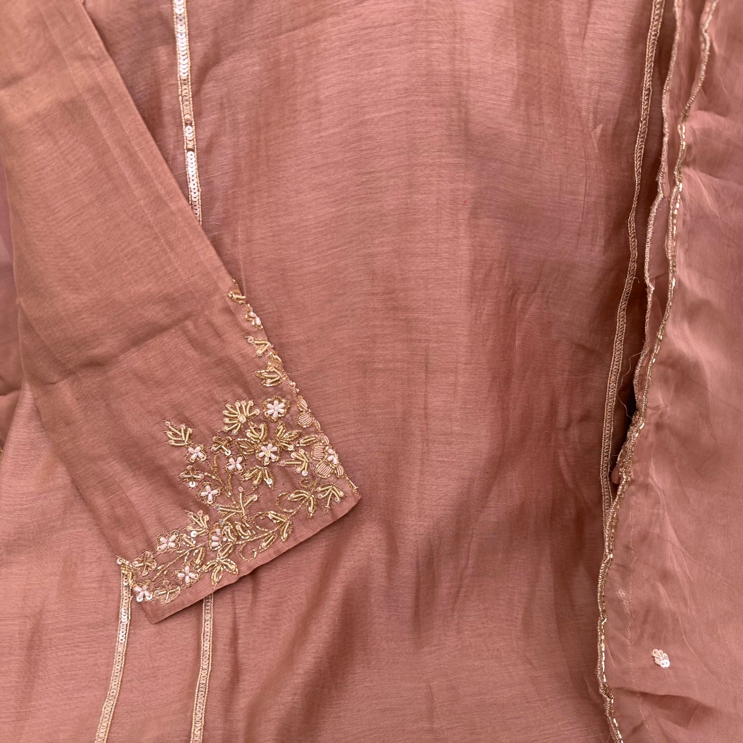 Mal Chanderi Mauve 3 Piece Set with Sequin Hand Work