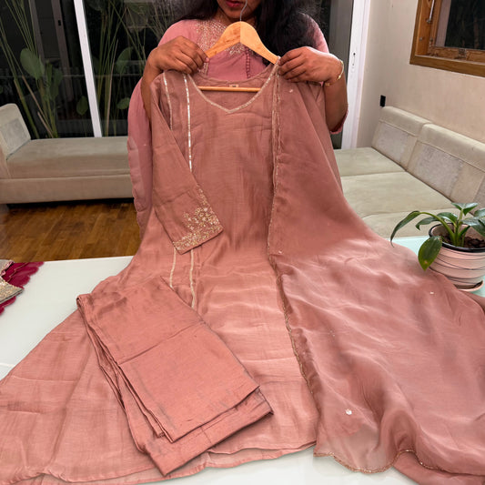 Mal Chanderi Mauve 3 Piece Set with Sequin Hand Work
