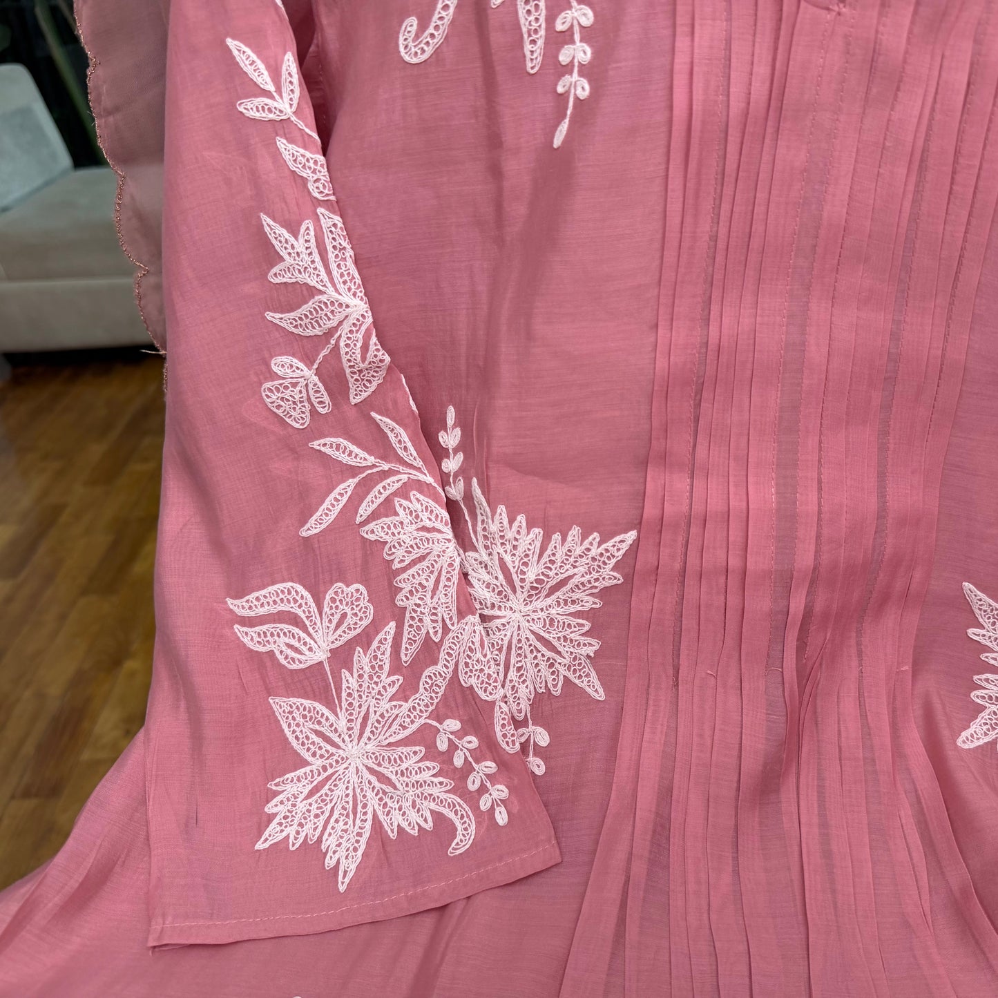 Elegant Pink Surat Chanderi Embroidered 3 Piece Salwar Set