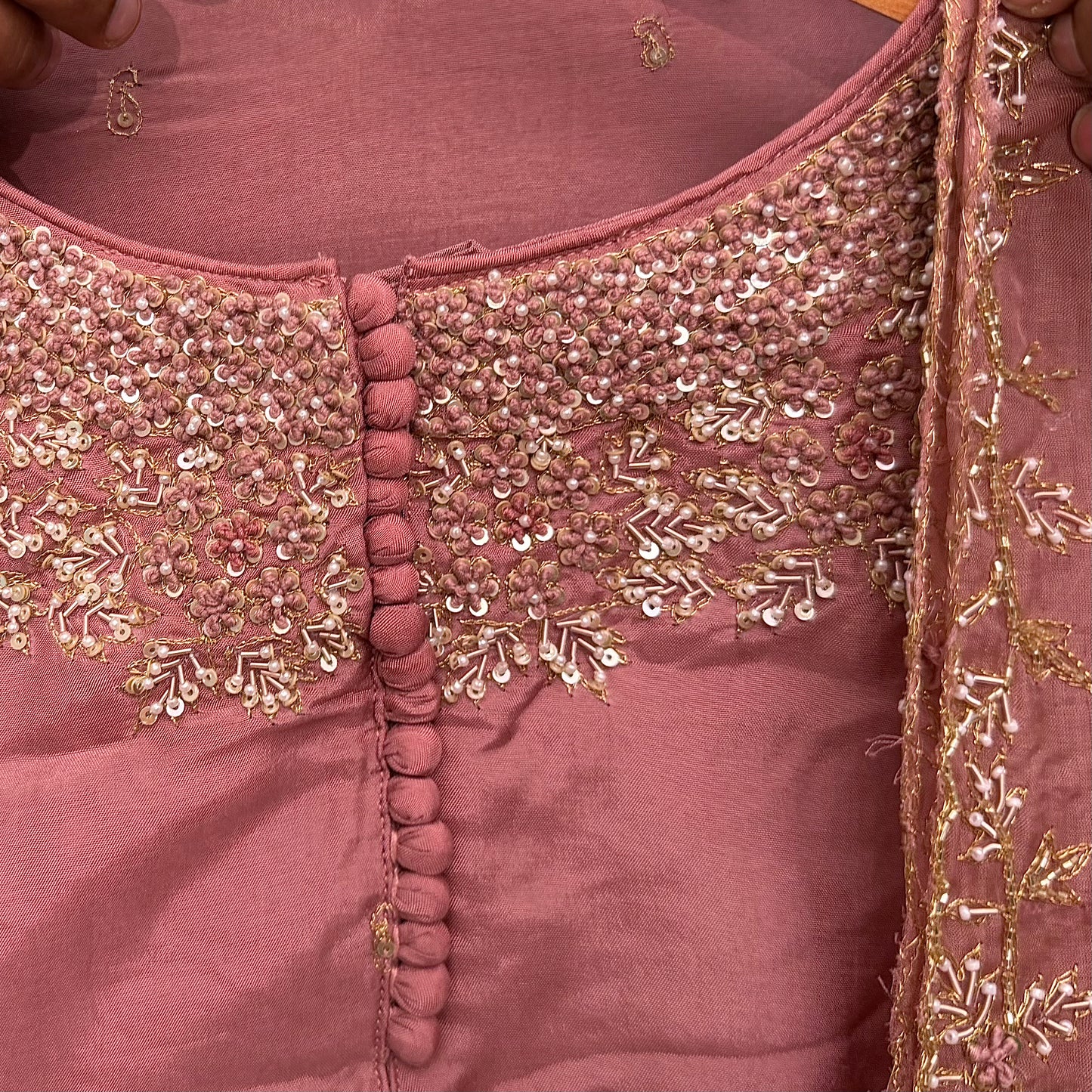 Russian Silk Mauve 3 Piece Set with Heavy Hand Embroidery