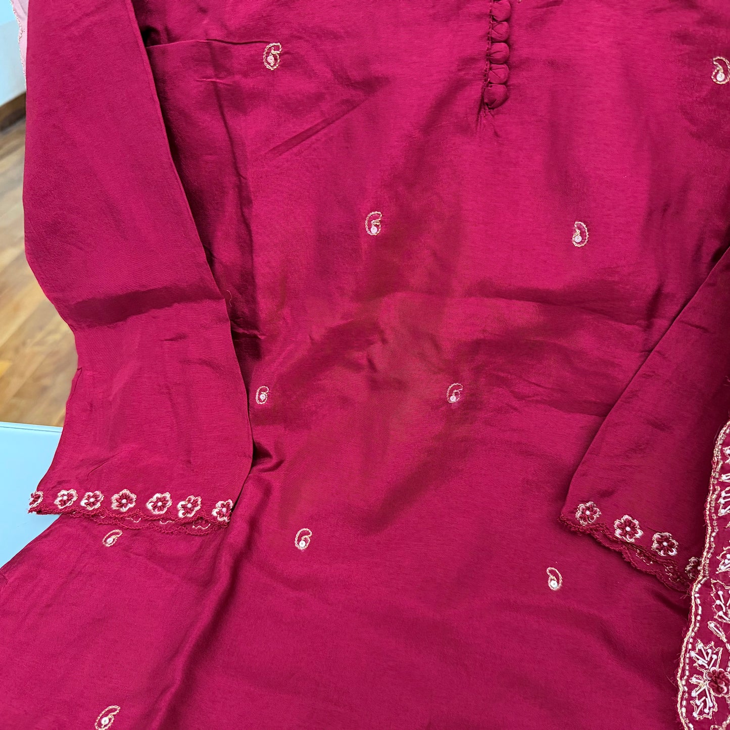 Russian Silk Wine 3 Piece Set with Heavy Hand Embroidery