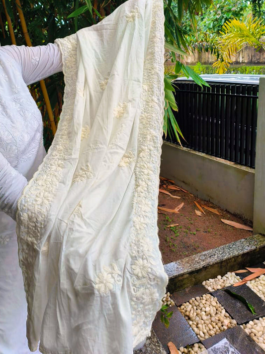 Cotton Chikankari Duppata Off White Length 2.25 mete