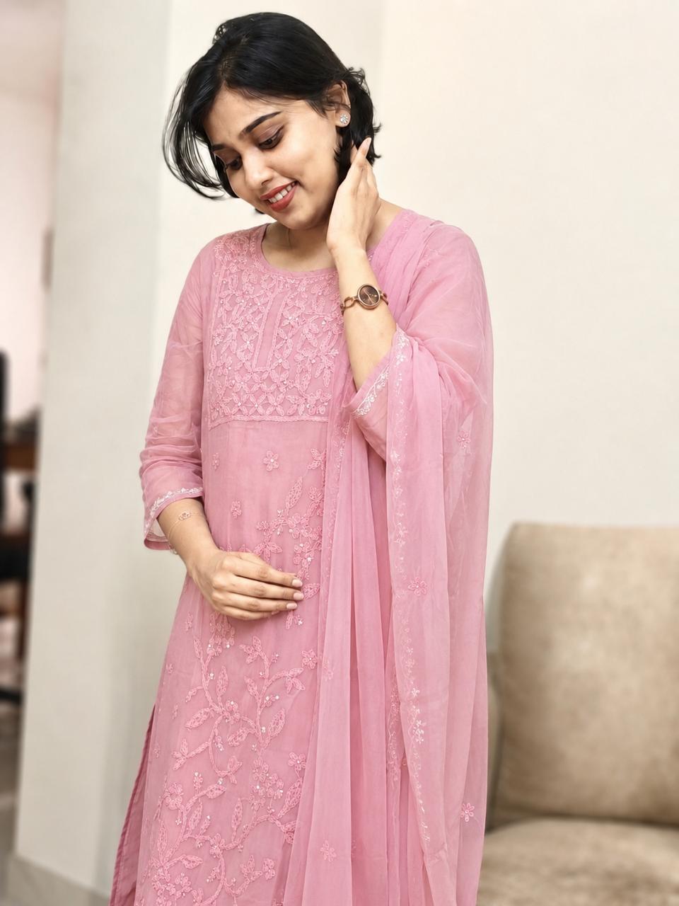 Premium Organza Chikankari 3-Piece Set