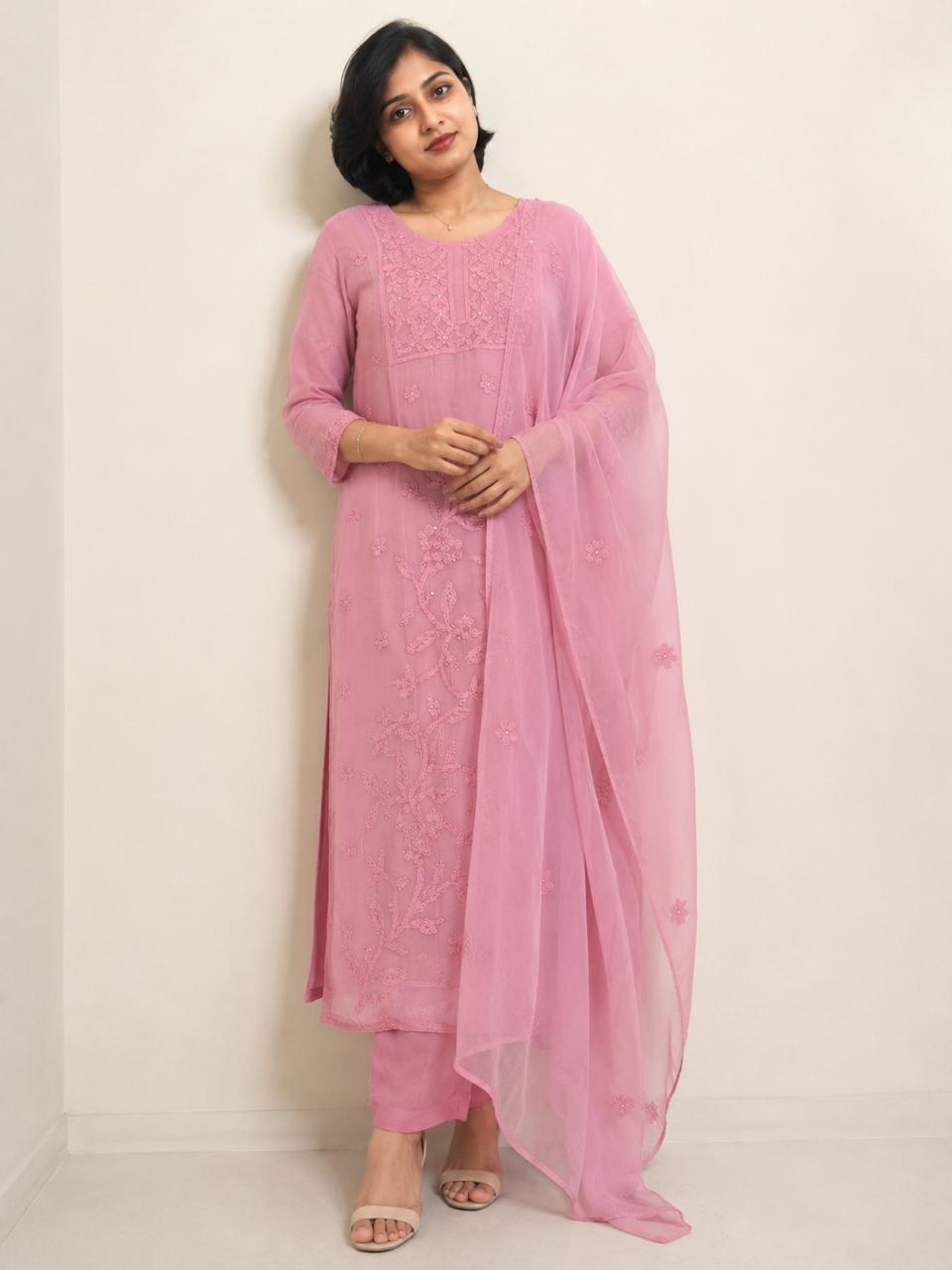 Premium Organza Chikankari 3-Piece Set