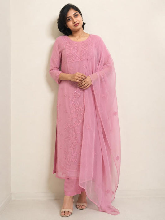 Premium Organza Chikankari 3-Piece Set
