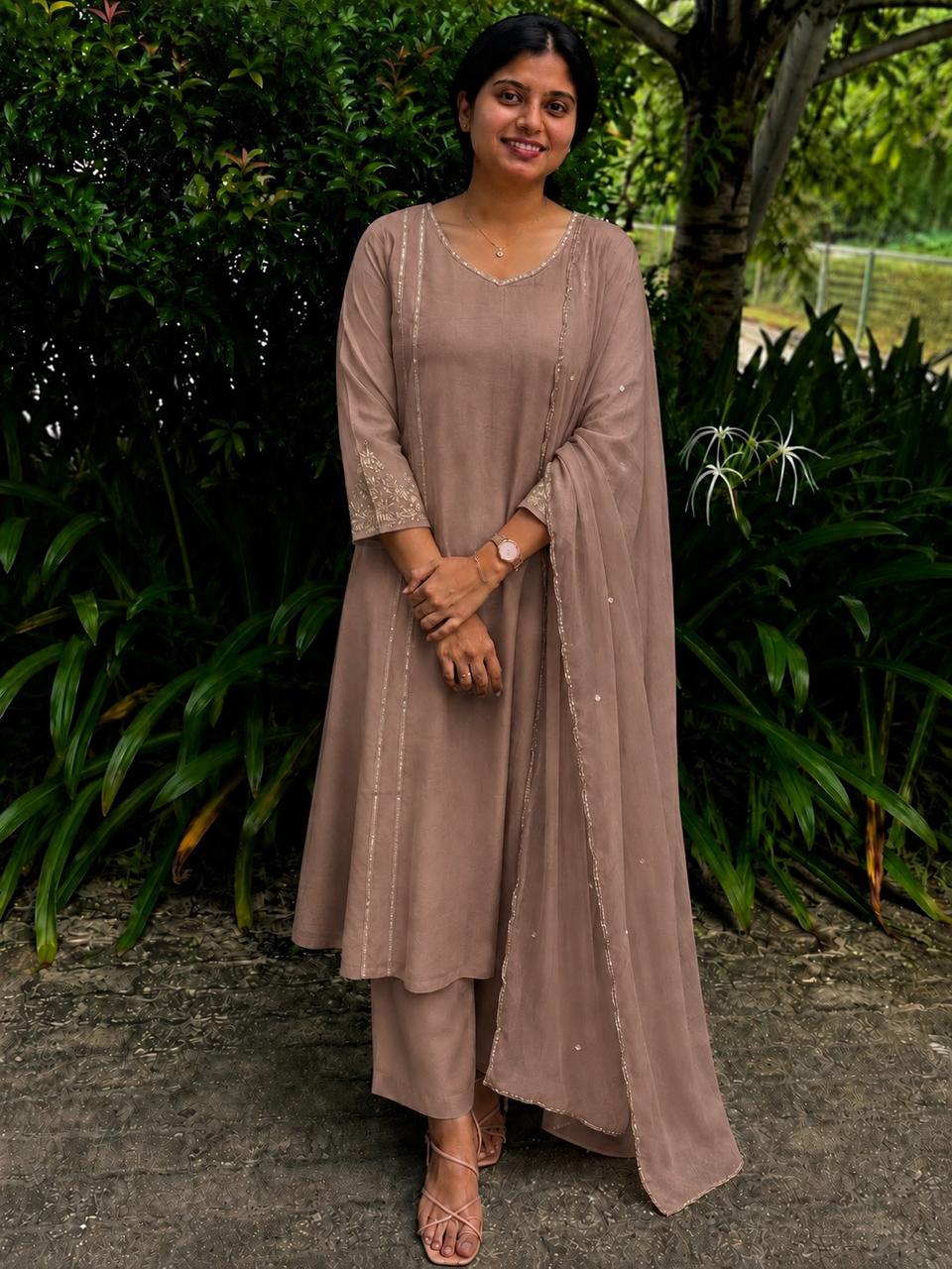 Premium A-Line Mul Chanderi 3-Piece Kurta Set | Elegant Kurta, Pant & Dupatta