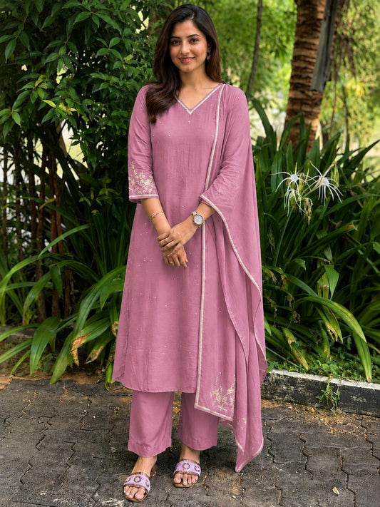Premium Mul Chanderi 3-Piece Set | Elegant Embroidered Kurta Set (Copy) (Copy)