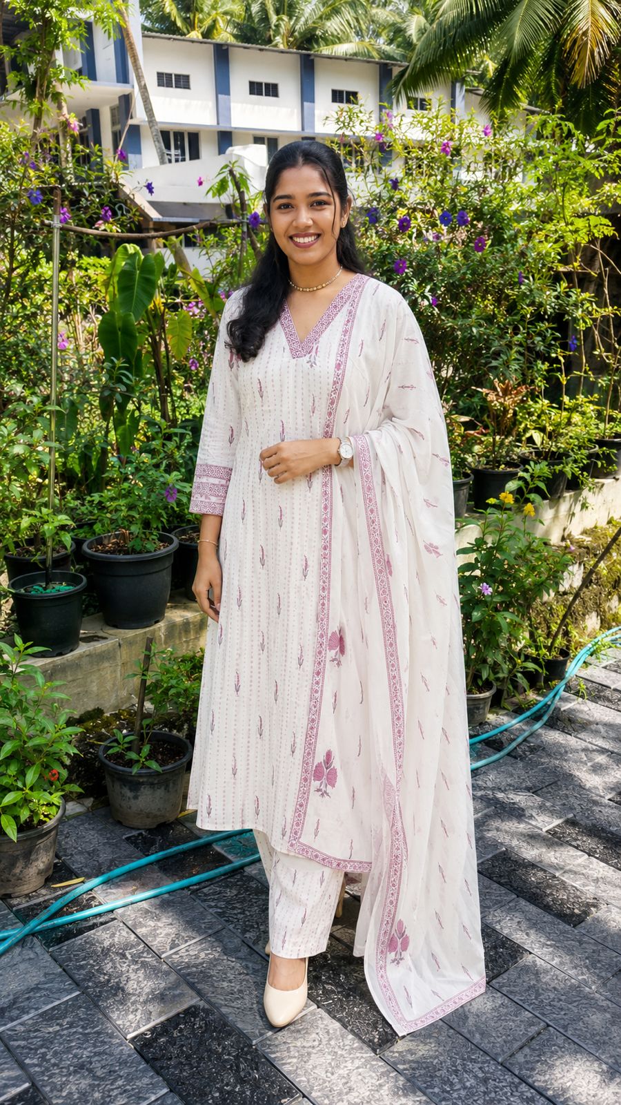 Premium Cotton V-Neck 3-Piece Kurta Set | Elegant Kurta, Pant & Dupatta