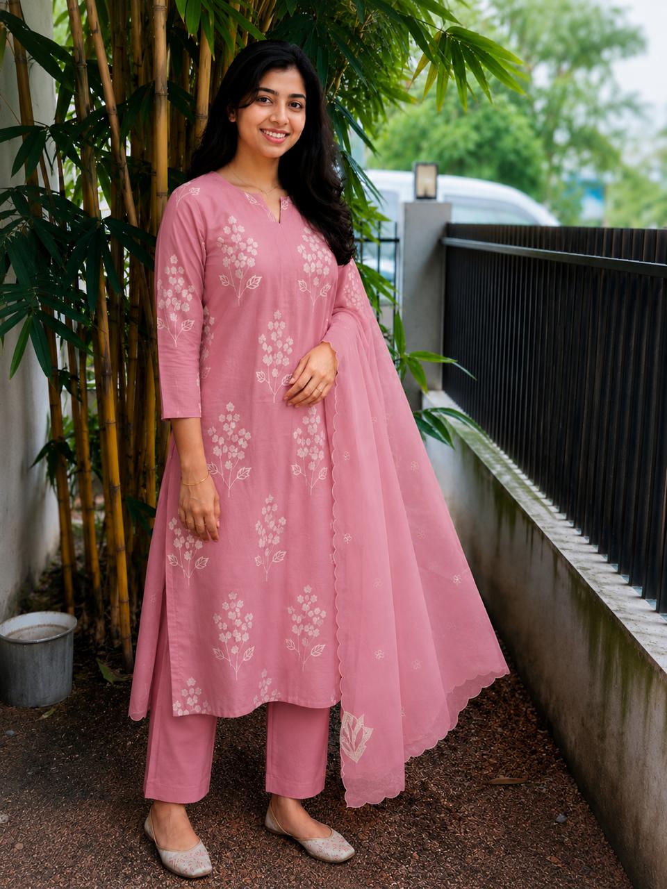 Rose Pink Russian Silk Appliqué Cut Work Salwar Suit