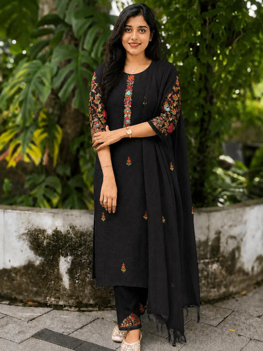 Hand Painted Embroidered Mul Chanderi Salwar Suit