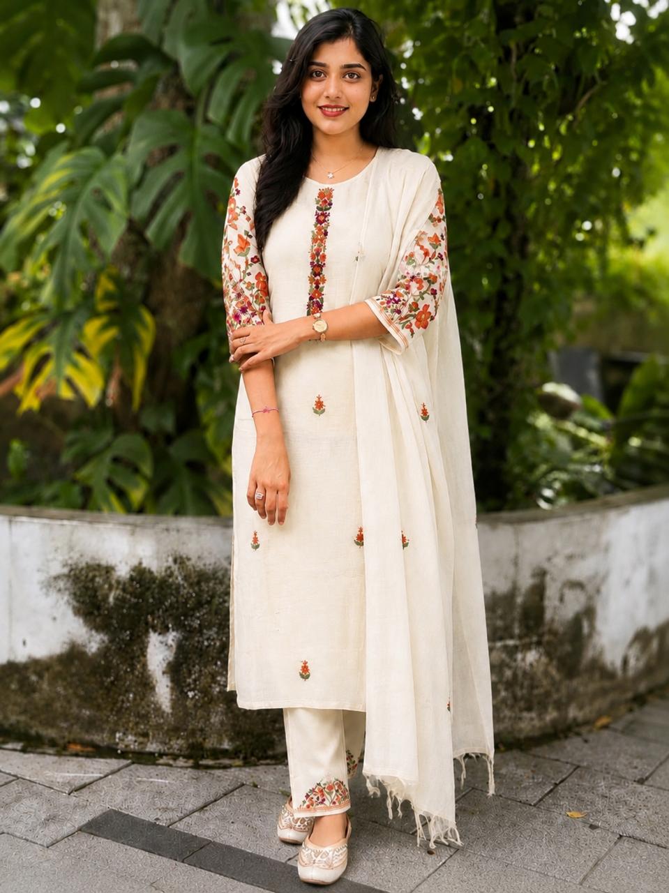 Hand Painted Embroidered Mul Chanderi Salwar Suit