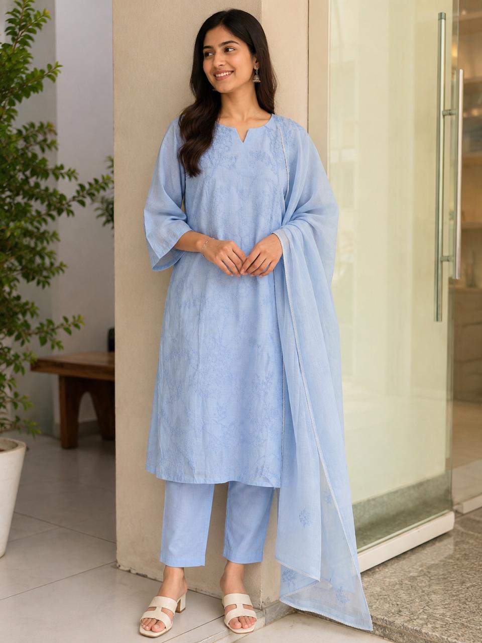 Mull Chanderi French Knot Salwar Suit