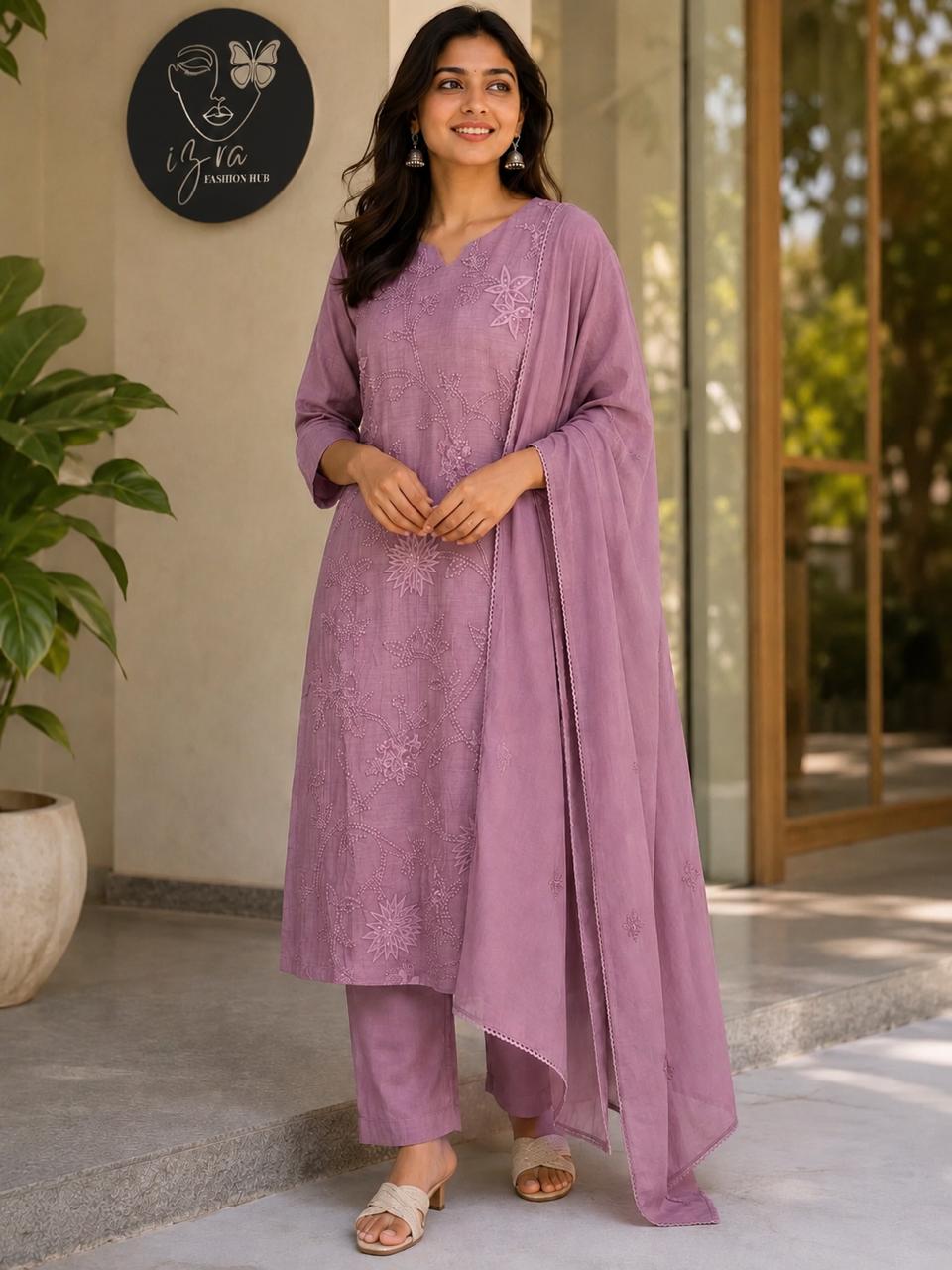 Mull Chanderi French Knot Salwar Suit