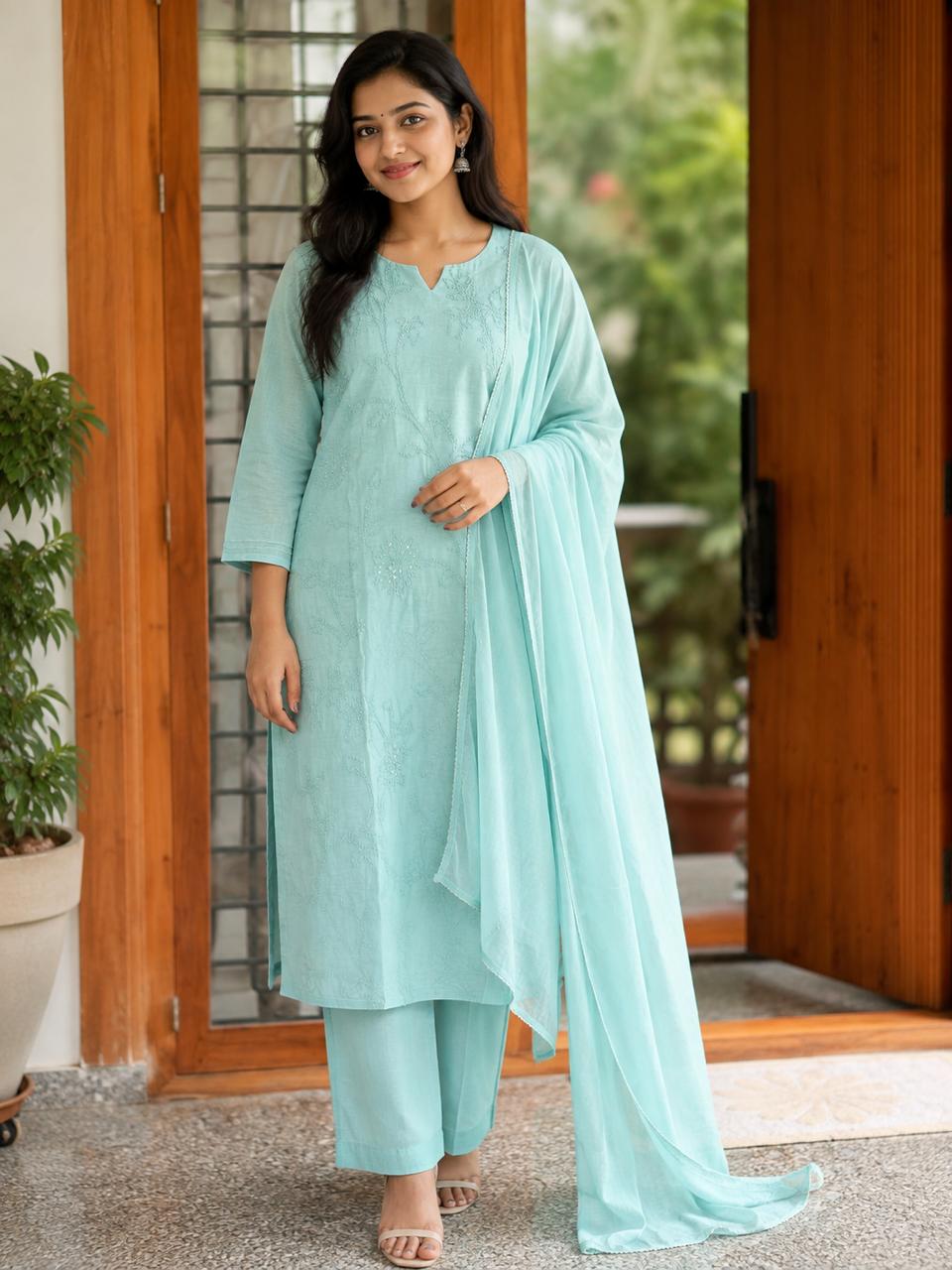 Mull Chanderi French Knot Salwar Suit