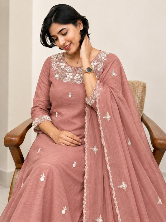 Premium Russian Silk Intricate Embroidered 3-Piece Kurta Set | Elegant Kurta, Pant & Dupatta