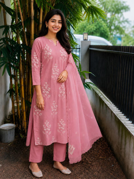 Rose Pink Russian Silk Appliqué Cut Work Salwar Suit