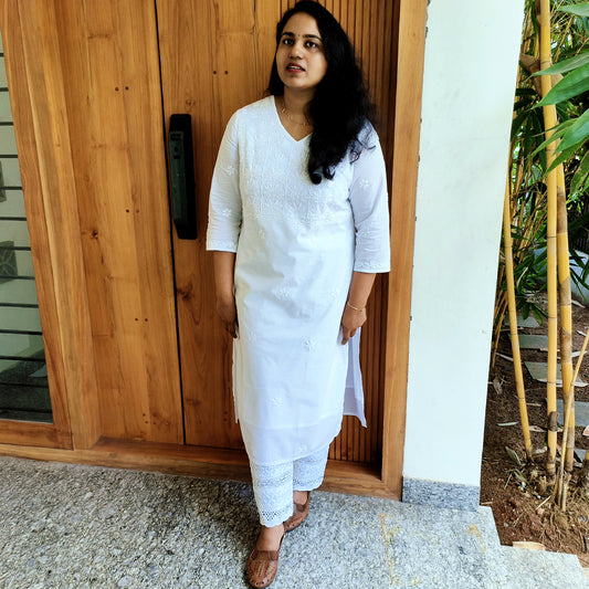 Lucknow Handmade Chikankari Cotton kurti White