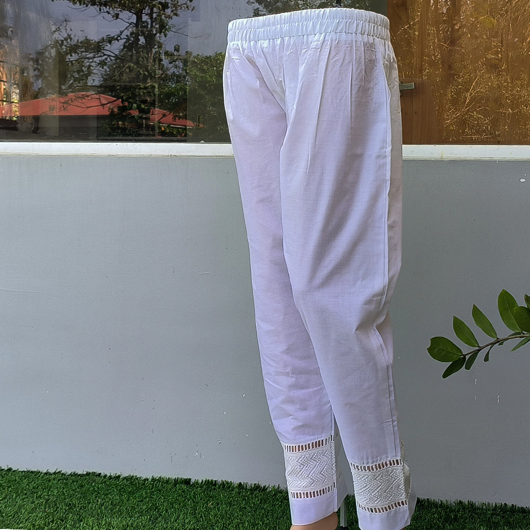 Women's White Cotton Bottom with Lace Detailing