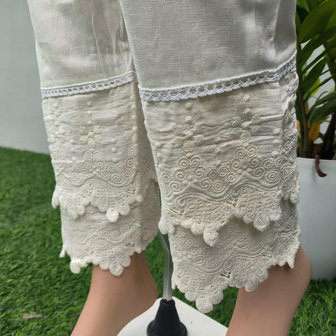 Women's  Cotton Pants with Lace Hem
