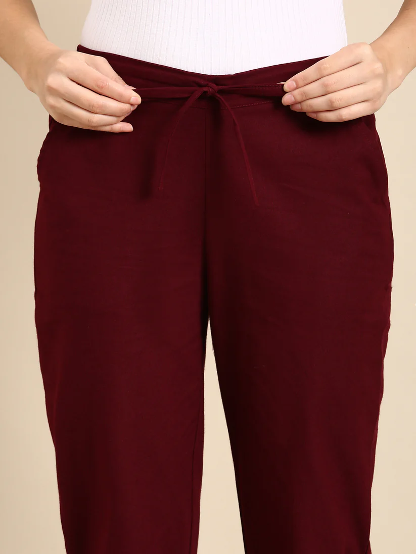 Premium Cotton Classic Fit Pants (Maroon)