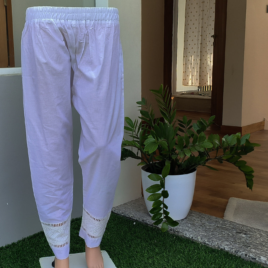 Women's White Cotton Bottom with Lace Detailing
