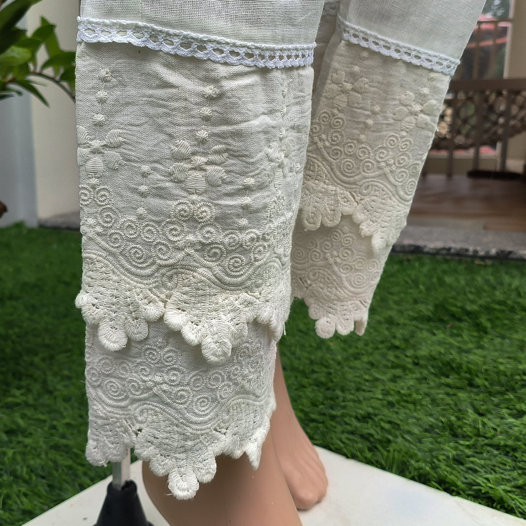 Women's  Cotton Pants with Lace Hem