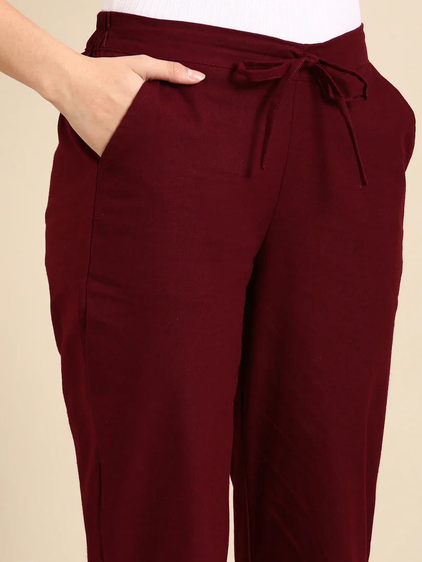 Premium Cotton Classic Fit Pants (Maroon)