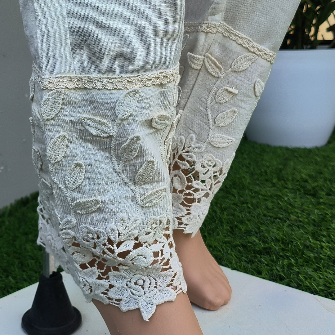Women's White Cotton Trousers with Applique Detailing Off White