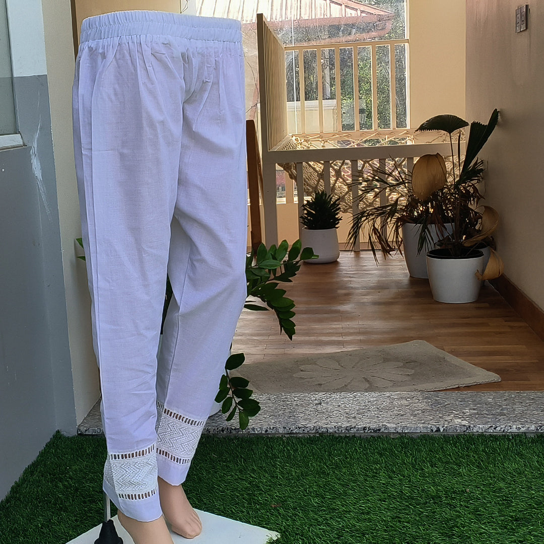 Women's White Cotton Bottom with Lace Detailing